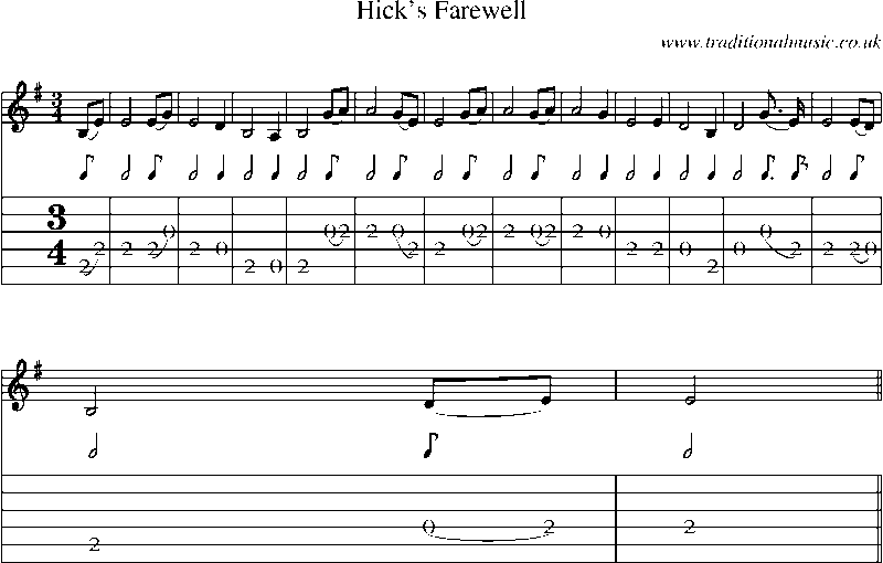 Guitar Tab and Sheet Music for Hick's Farewell