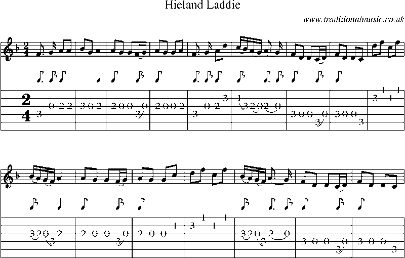 Guitar Tab and Sheet Music for Hieland Laddie
