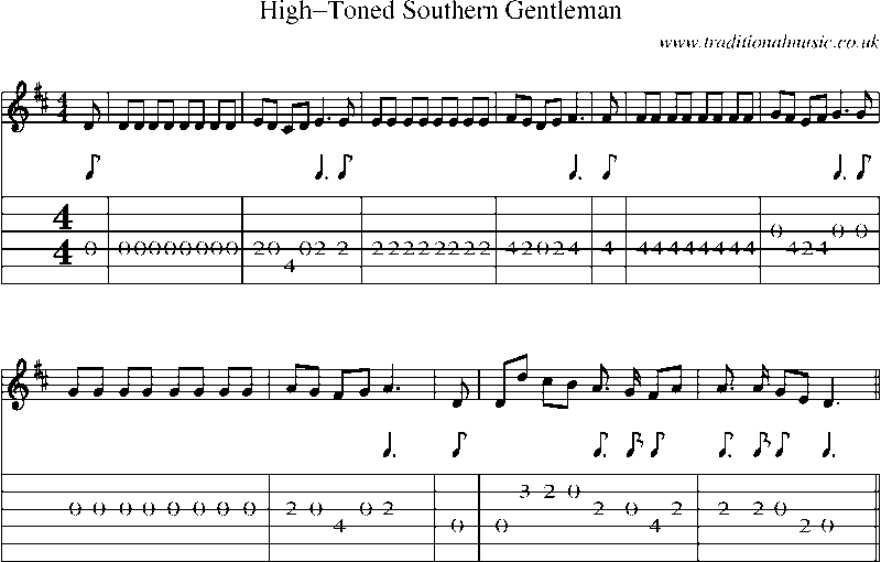Guitar Tab and Sheet Music for High-toned Southern Gentleman
