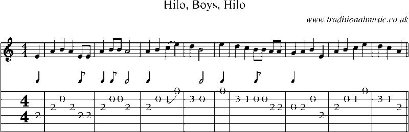 Guitar Tab and Sheet Music for Hilo, Boys, Hilo
