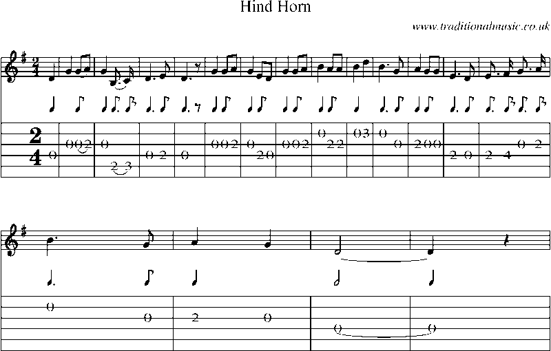 Guitar Tab and Sheet Music for Hind Horn(1)