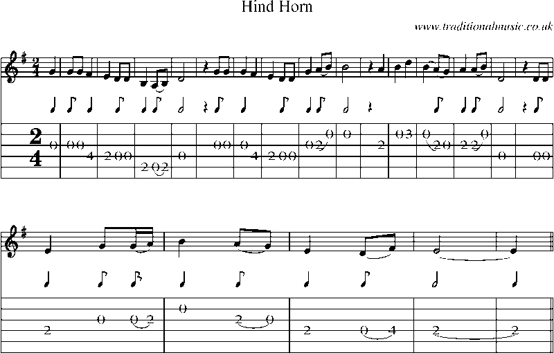 Guitar Tab and Sheet Music for Hind Horn