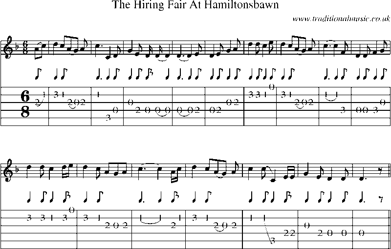Guitar Tab and Sheet Music for The Hiring Fair At Hamiltonsbawn