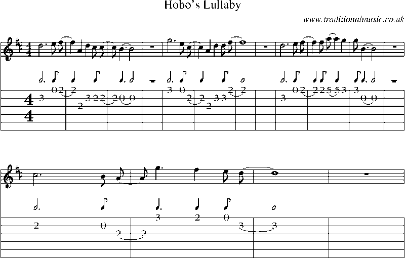 Guitar Tab and Sheet Music for Hobo's Lullaby