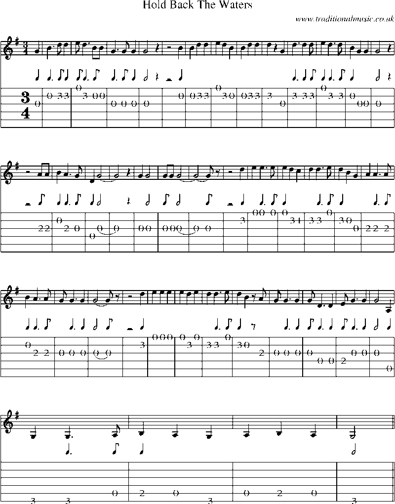 Guitar Tab and Sheet Music for Hold Back The Waters