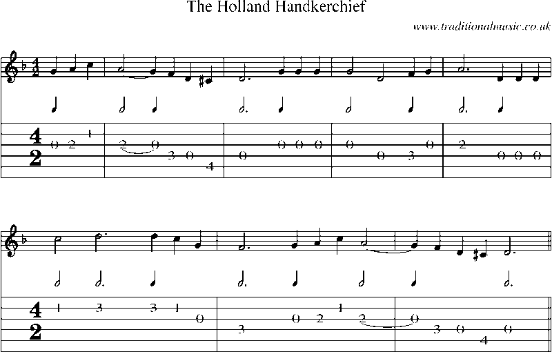 Guitar Tab and Sheet Music for The Holland Handkerchief