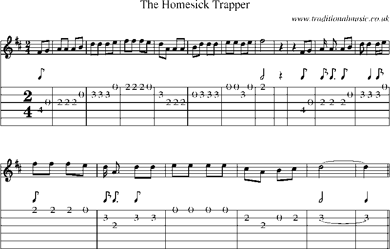 Guitar Tab and Sheet Music for The Homesick Trapper