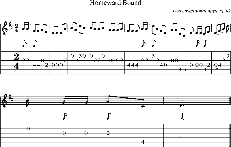 Guitar Tab and Sheet Music for Homeward Bound