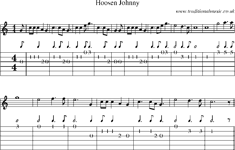 Guitar Tab and Sheet Music for Hoosen Johnny