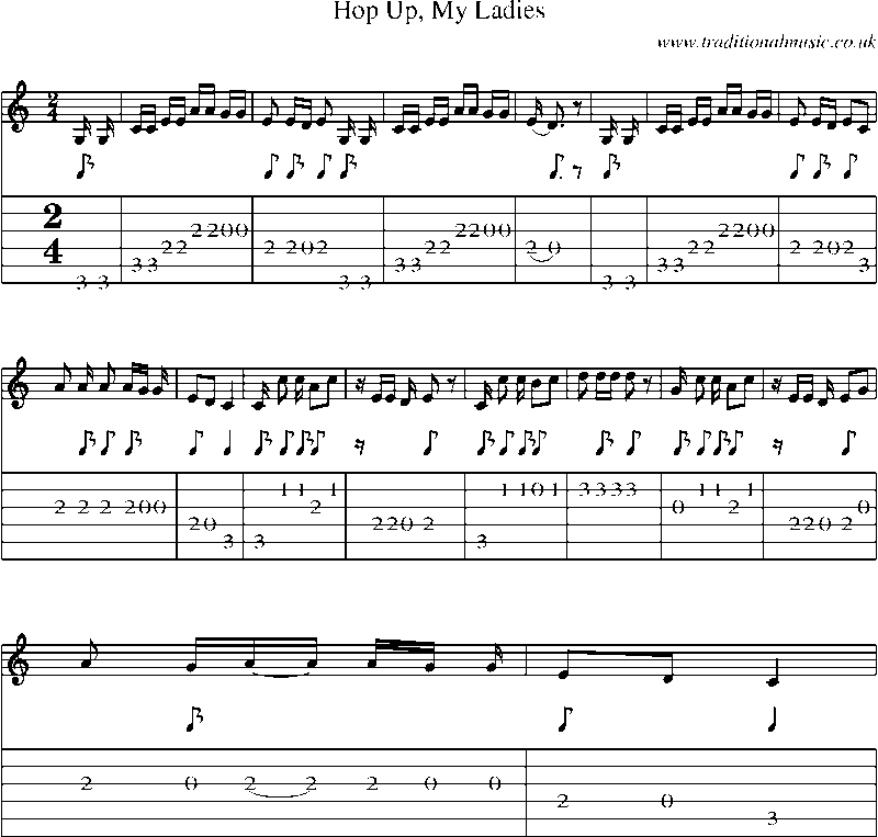 Guitar Tab and Sheet Music for Hop Up, My Ladies