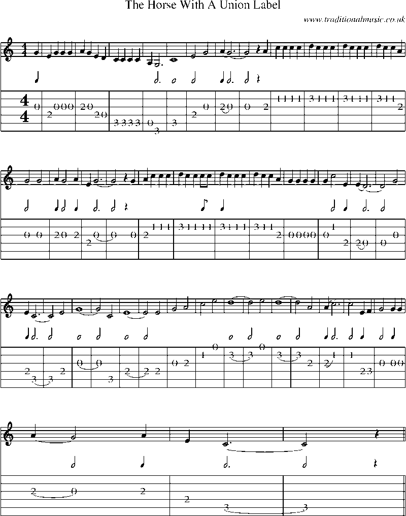 Guitar Tab and Sheet Music for The Horse With A Union Label