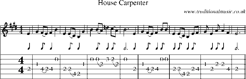 Guitar Tab and Sheet Music for House Carpenter