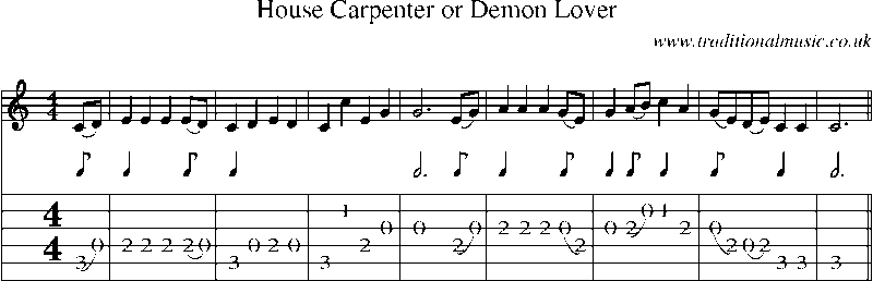 Guitar Tab and Sheet Music for House Carpenter Or Demon Lover