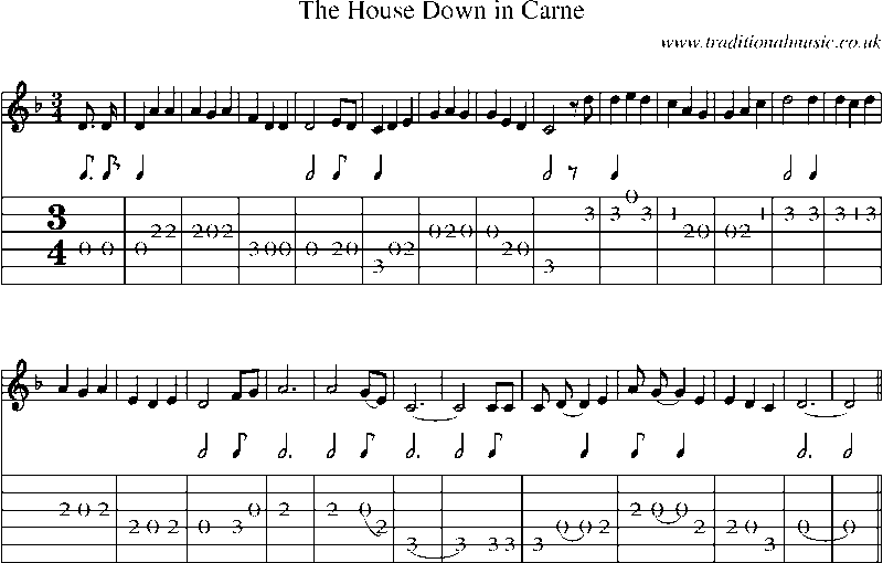 Guitar Tab and Sheet Music for The House Down In Carne