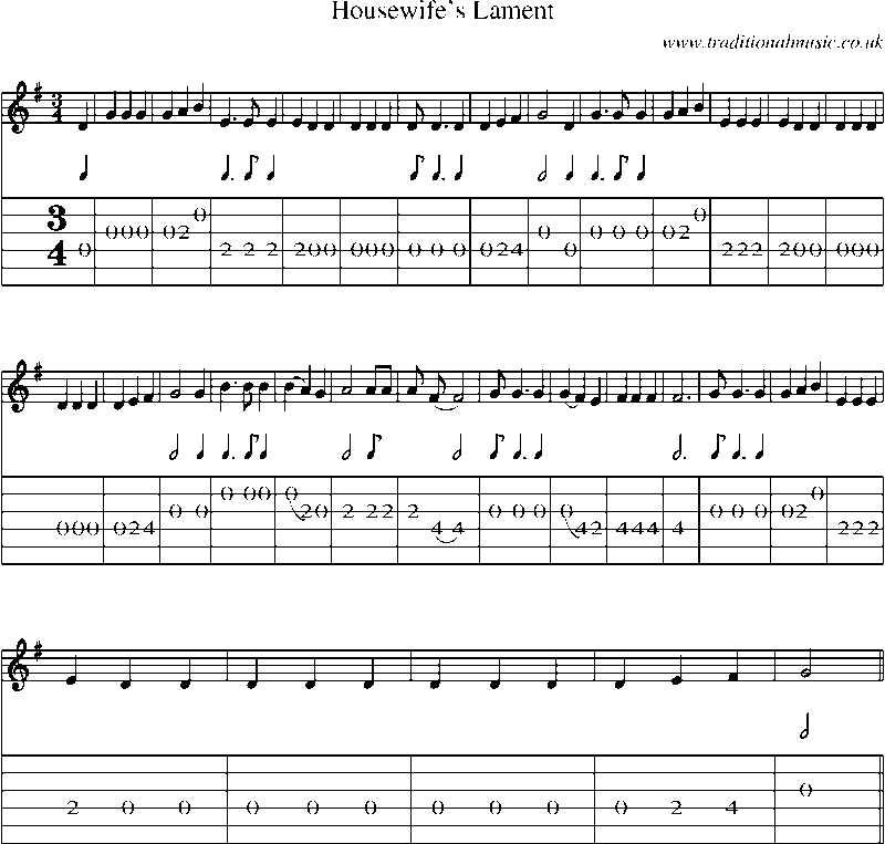 Guitar Tab and Sheet Music for Housewife's Lament