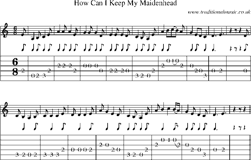 Guitar Tab and Sheet Music for How Can I Keep My Maidenhead