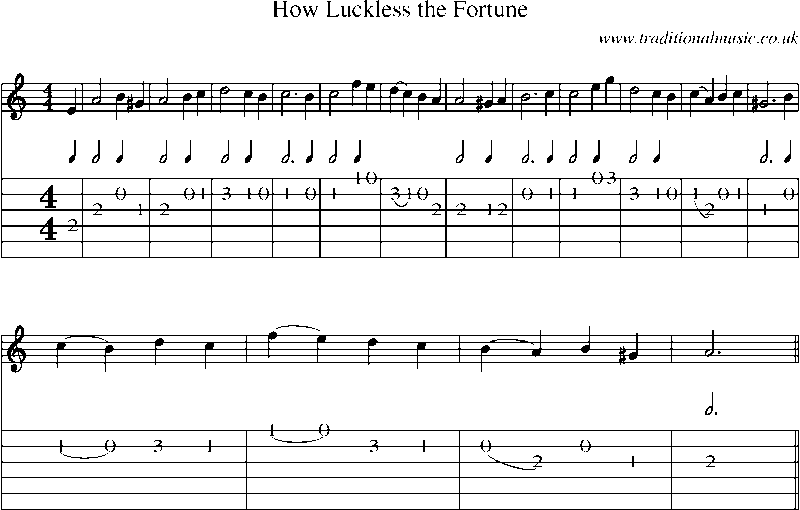 Guitar Tab and Sheet Music for How Luckless The Fortune
