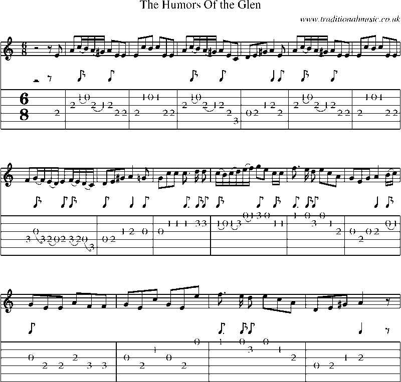 Guitar Tab and Sheet Music for The Humors Of The Glen