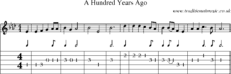 Guitar Tab and Sheet Music for A Hundred Years Ago(1)