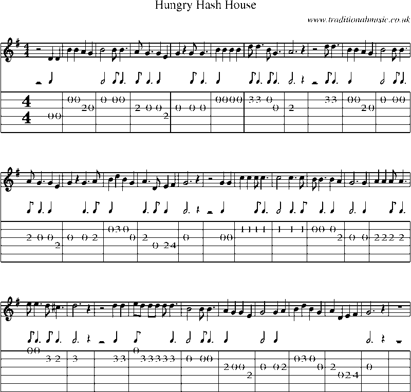 Guitar Tab and Sheet Music for Hungry Hash House
