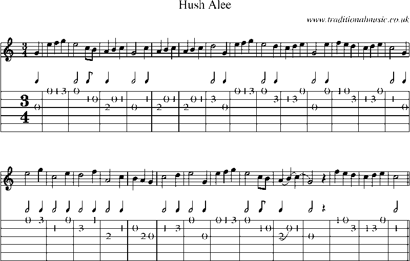 Guitar Tab and Sheet Music for Hush Alee