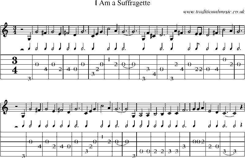 Guitar Tab and Sheet Music for I Am A Suffragette