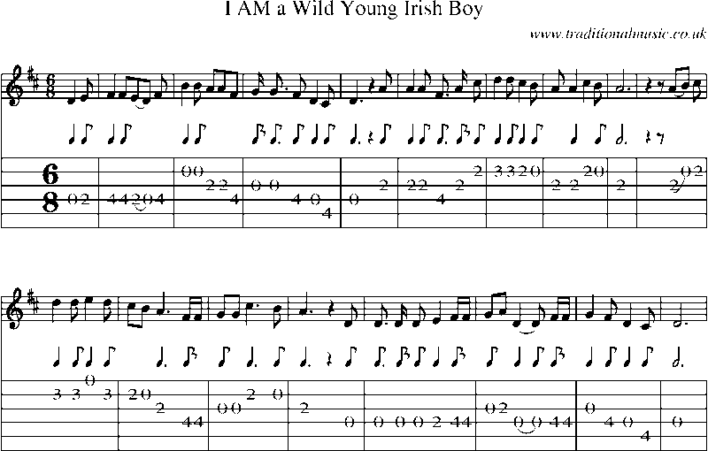 Guitar Tab and Sheet Music for I Am A Wild Young Irish Boy