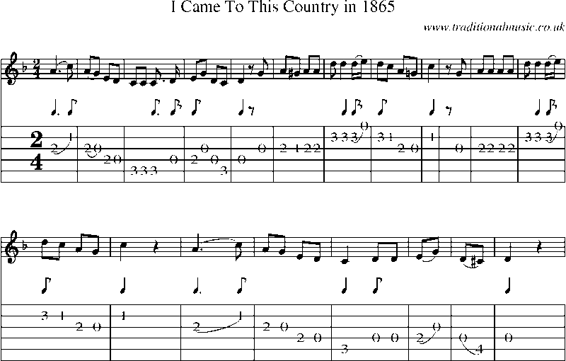Guitar Tab and Sheet Music for I Came To This Country In 1865(1)