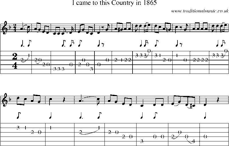 Guitar Tab and Sheet Music for I Came To This Country In 1865
