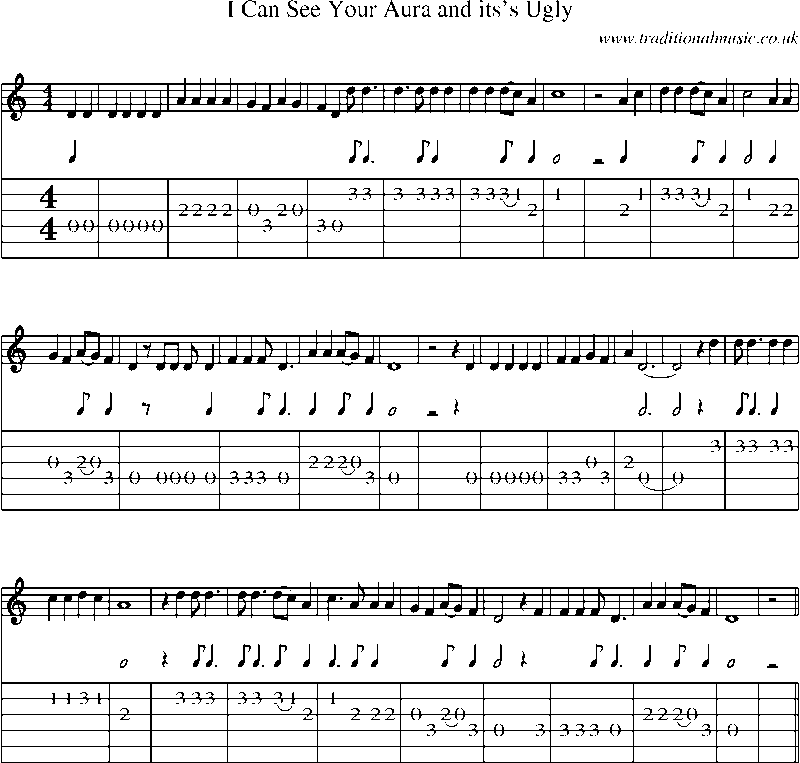 Guitar Tab and Sheet Music for I Can See Your Aura And Its's Ugly