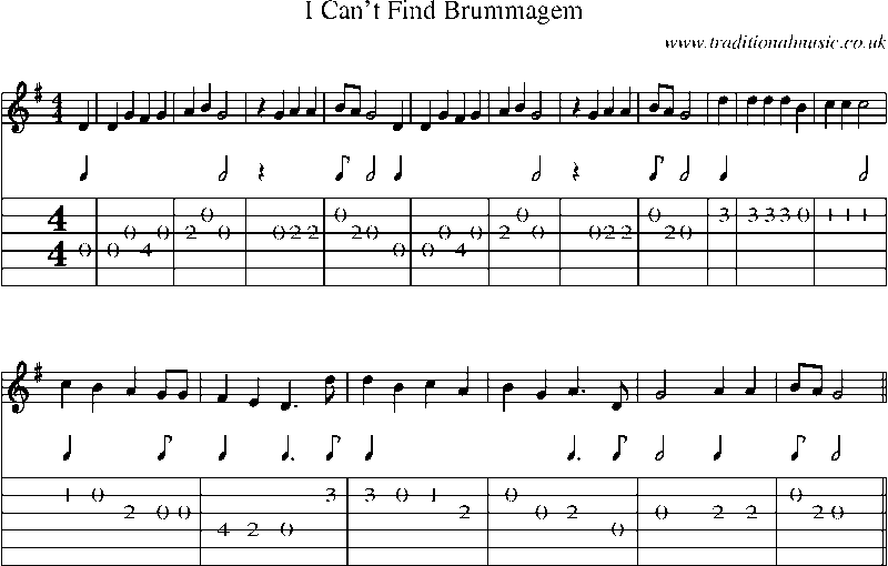 Guitar Tab and Sheet Music for I Can't Find Brummagem