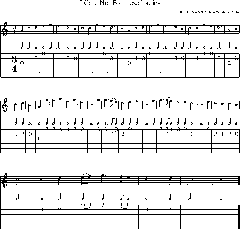 Guitar Tab and Sheet Music for I Care Not For These Ladies