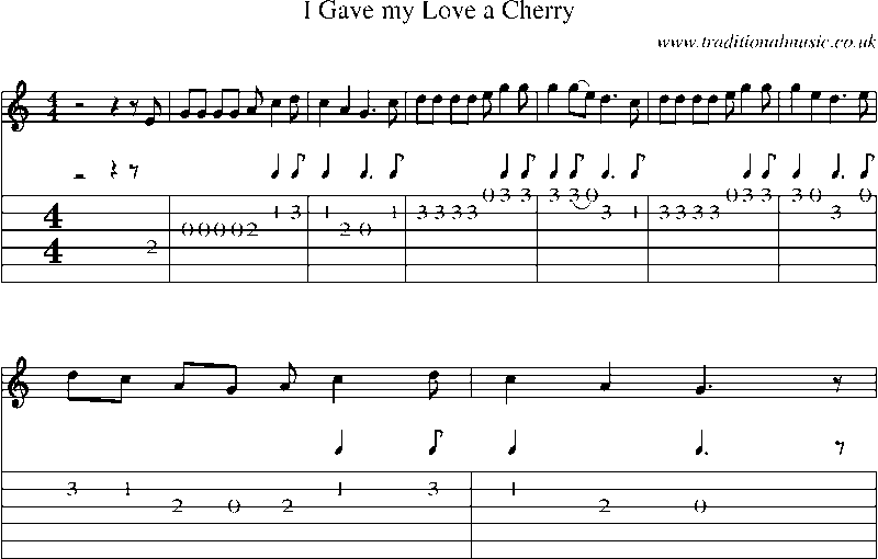 Guitar Tab and Sheet Music for I Gave My Love A Cherry