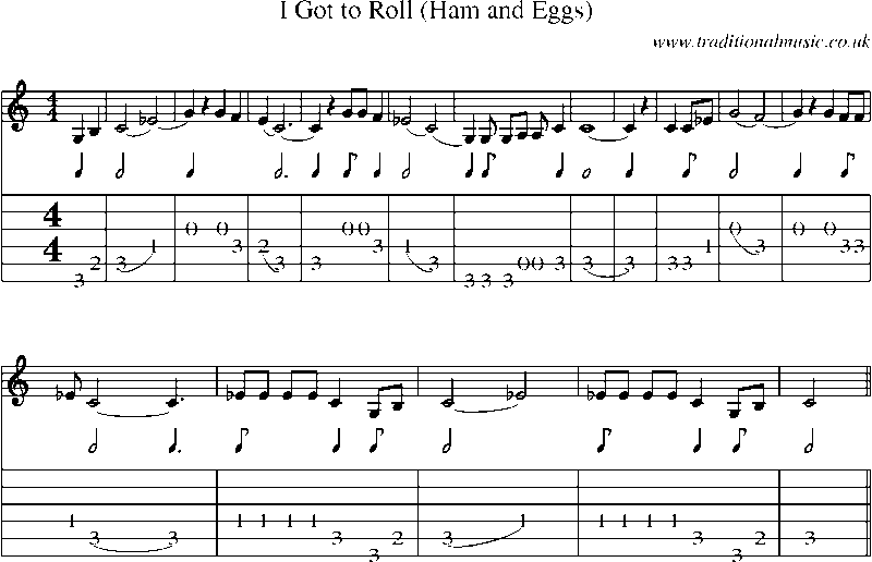 Guitar Tab and Sheet Music for I Got To Roll (ham And Eggs)