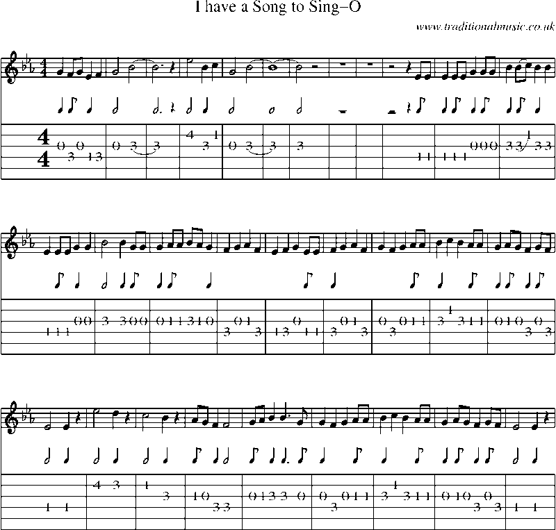 Guitar Tab and Sheet Music for I Have A Song To Sing-o