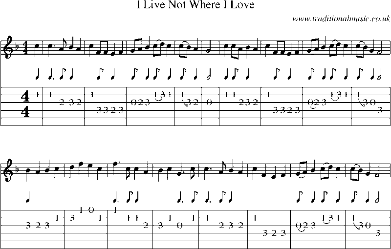 Guitar Tab and Sheet Music for I Live Not Where I Love