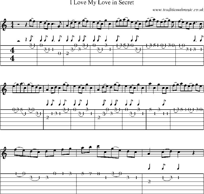 Guitar Tab and Sheet Music for I Love My Love In Secret