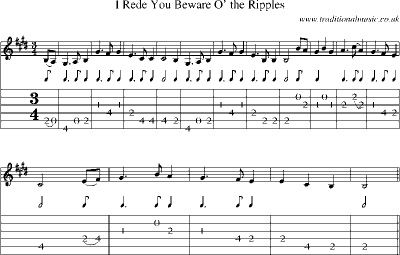Guitar Tab and Sheet Music for I Rede You Beware O' The Ripples