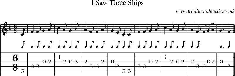 Guitar Tab and Sheet Music for I Saw Three Ships