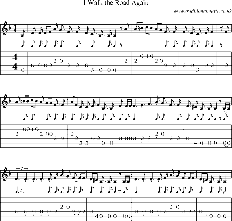 Guitar Tab and Sheet Music for I Walk The Road Again