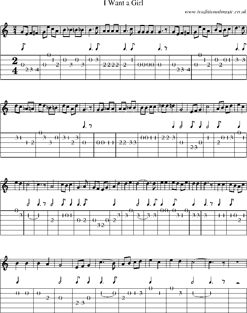 Guitar Tab and Sheet Music for I Want A Girl