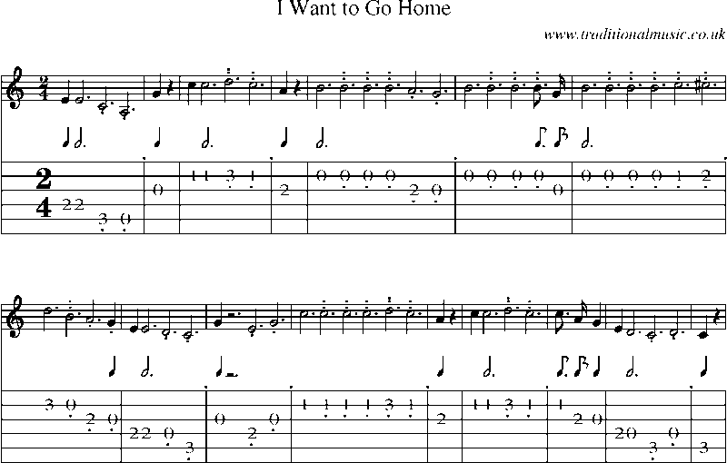Guitar Tab and Sheet Music for I Want To Go Home