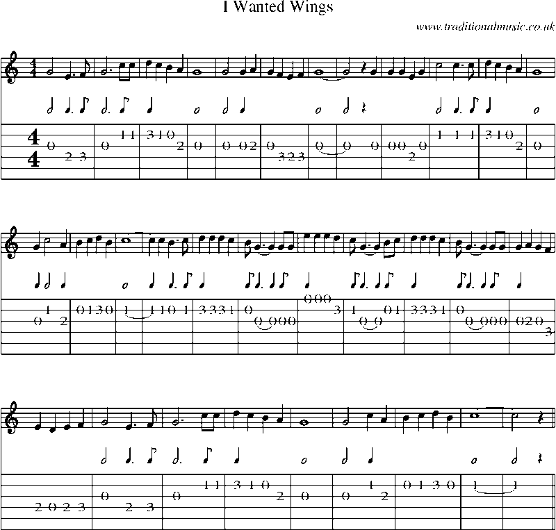 Guitar Tab and Sheet Music for I Wanted Wings