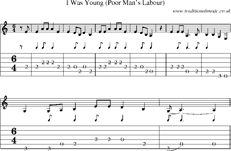 Guitar Tab and Sheet Music for I Was Young (poor Man's Labour)