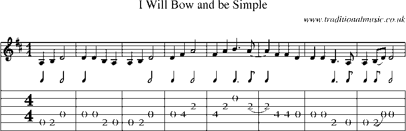 Guitar Tab and Sheet Music for I Will Bow And Be Simple