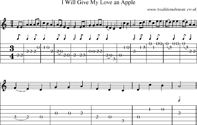 Guitar Tab and Sheet Music for I Will Give My Love An Apple