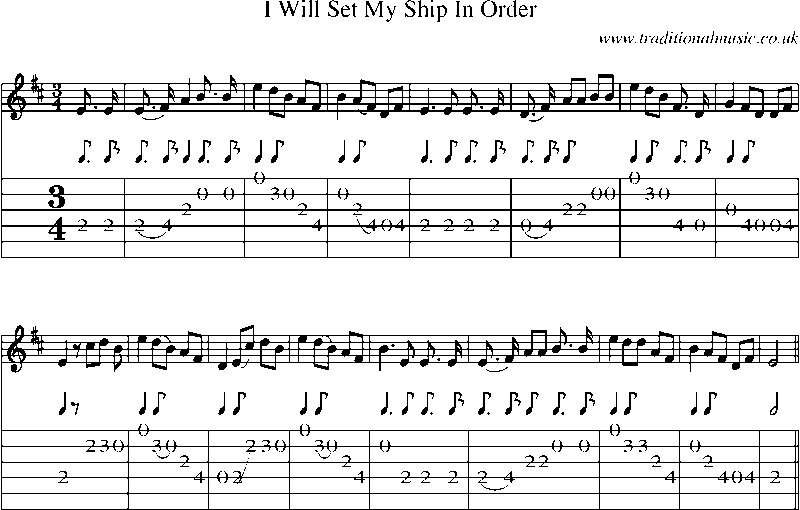 Guitar Tab and Sheet Music for I Will Set My Ship In Order2