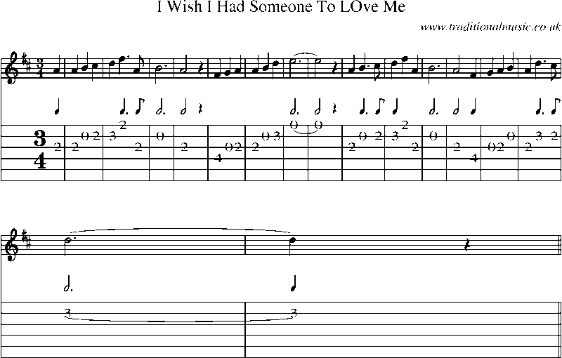 Guitar Tab and Sheet Music for I Wish I Had Someone To Love Me