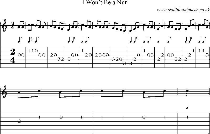Guitar Tab and Sheet Music for I Won't Be A Nun