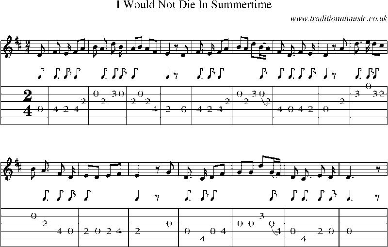 Guitar Tab and Sheet Music for I Would Not Die In Summertime